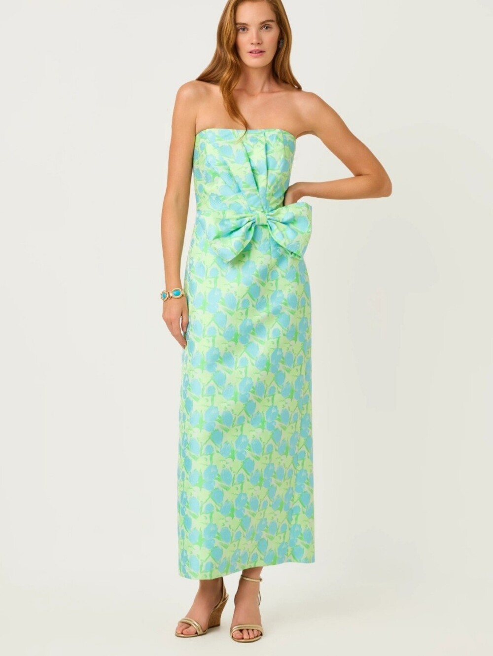 Lilly Pulitzer Tiernan Strapless Maxi Dress Capri Blue Tulip Tango Jacquard SZ 8
